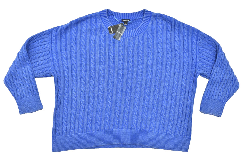 Torrid Cotton Cable Pullover Sweater Surf The Web Blue 3X Plus Size 3 NEW